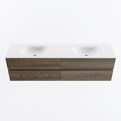 MONDIAZ VICA 180cm badmeubel onderkast Dark Brown Grey 4 lades. Wastafel MOON dubbel zonder kraangat, kleur Talc.