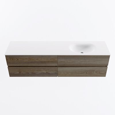 MONDIAZ VICA 180cm badmeubel onderkast Dark Brown Grey 4 lades. Wastafel MOON rechts 1 kraangat, kleur Talc.
