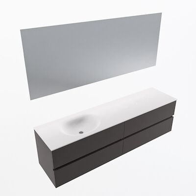MONDIAZ VICA 180cm badmeubel onderkast Dark Grey 4 lades. Wastafel Moon links 1 kraangat, kleur Talc met spiegel LED.