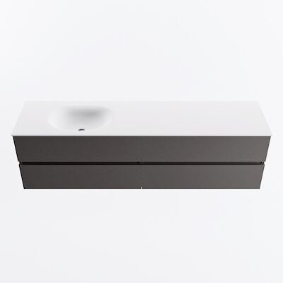 MONDIAZ VICA 180cm badmeubel onderkast Dark Grey 4 lades. Wastafel MOON links zonder kraangat, kleur Talc.