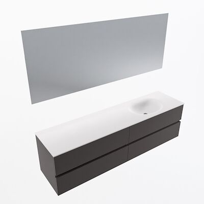 MONDIAZ VICA 180cm badmeubel onderkast Dark Grey 4 lades. Wastafel Moon rechts 1 kraangat, kleur Talc met spiegel LED.
