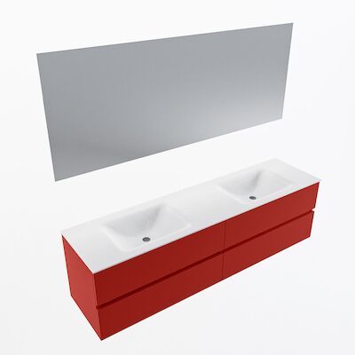 MONDIAZ VICA 180cm badmeubel onderkast Fire 4 lades. Wastafel CLOUD dubbel 2 kraangaten, kleur Talc met spiegel LED.