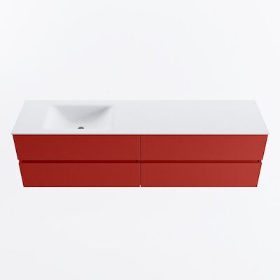 MONDIAZ VICA 180cm badmeubel onderkast Fire 4 lades. Wastafel CLOUD links 1 kraangat, kleur Talc.