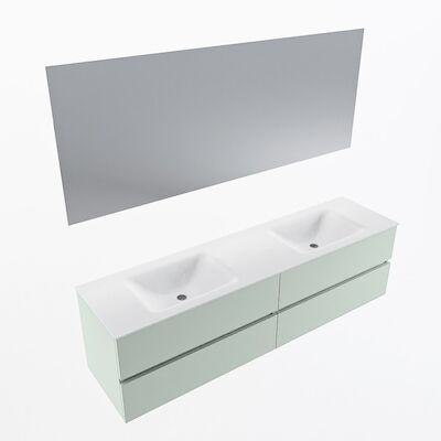 MONDIAZ VICA 180cm badmeubel onderkast Greey 4 lades. Wastafel CLOUD dubbel 2 kraangaten, kleur Talc met spiegel LED.