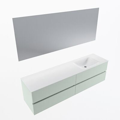 MONDIAZ VICA 180cm badmeubel onderkast Greey 4 lades. Wastafel CLOUD rechts zonder kraangat, kleur Talc met spiegel LED.