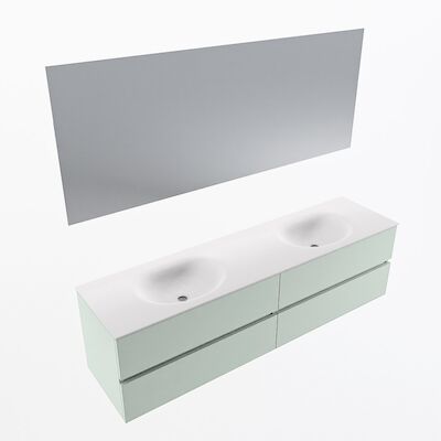 MONDIAZ VICA 180cm badmeubel onderkast Greey 4 lades. Wastafel Moon dubbel zonder kraangat, kleur Talc met spiegel LED.