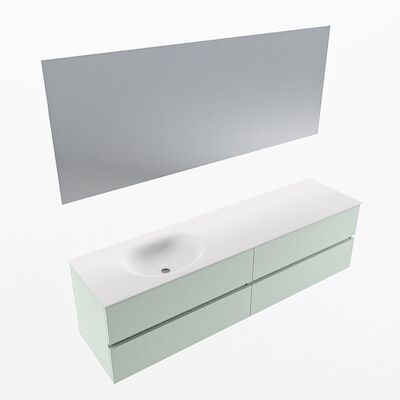 MONDIAZ VICA 180cm badmeubel onderkast Greey 4 lades. Wastafel Moon links zonder kraangat, kleur Talc met spiegel LED.