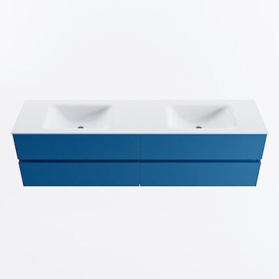 MONDIAZ VICA 180cm badmeubel onderkast Jeans 4 lades. Wastafel CLOUD dubbel 2 kraangaten, kleur Talc.