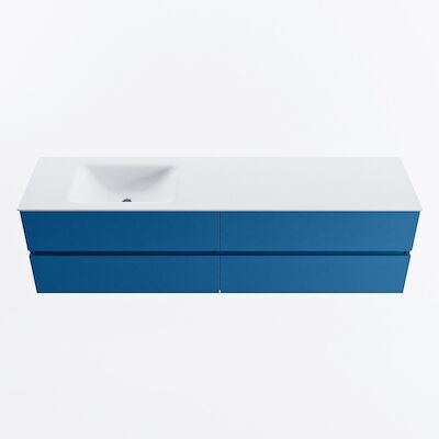 MONDIAZ VICA 180cm badmeubel onderkast Jeans 4 lades. Wastafel CLOUD links zonder kraangat, kleur Talc.