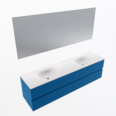 MONDIAZ VICA 180cm badmeubel onderkast Jeans 4 lades. Wastafel Moon dubbel 2 kraangaten, kleur Talc met spiegel LED.