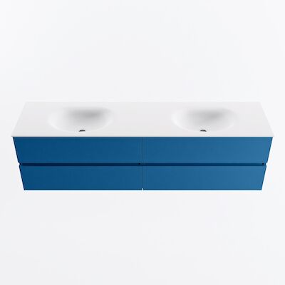 MONDIAZ VICA 180cm badmeubel onderkast Jeans 4 lades. Wastafel MOON dubbel zonder kraangat, kleur Talc.