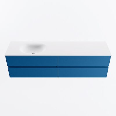 MONDIAZ VICA 180cm badmeubel onderkast Jeans 4 lades. Wastafel MOON links zonder kraangat, kleur Talc.