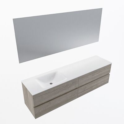 MONDIAZ VICA 180cm badmeubel onderkast Light Brown Grey 4 lades. Wastafel CLOUD links 1 kraangat, kleur Talc met spiegel LED.