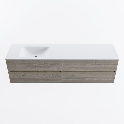 MONDIAZ VICA 180cm badmeubel onderkast Light Brown Grey 4 lades. Wastafel CLOUD links 1 kraangat, kleur Talc.
