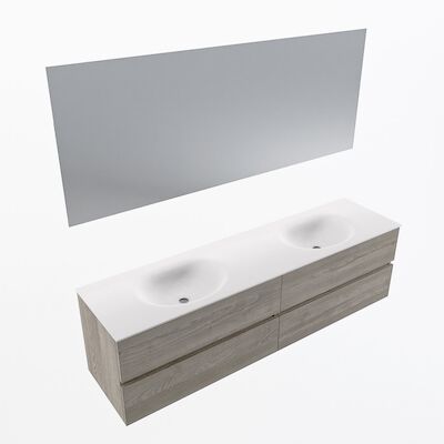 MONDIAZ VICA 180cm badmeubel onderkast Light Brown Grey 4 lades. Wastafel Moon dubbel zonder kraangat, kleur Talc met spiegel LED.