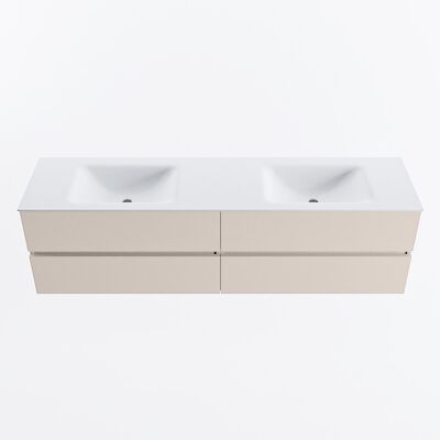 MONDIAZ VICA 180cm badmeubel onderkast Linen 4 lades. Wastafel CLOUD dubbel 2 kraangaten, kleur Talc.