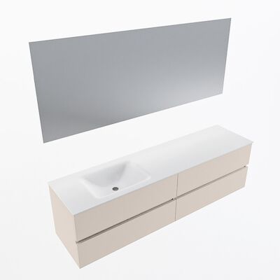 MONDIAZ VICA 180cm badmeubel onderkast Linen 4 lades. Wastafel CLOUD links 1 kraangat, kleur Talc met spiegel LED.