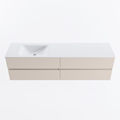 MONDIAZ VICA 180cm badmeubel onderkast Linen 4 lades. Wastafel CLOUD links 1 kraangat, kleur Talc.