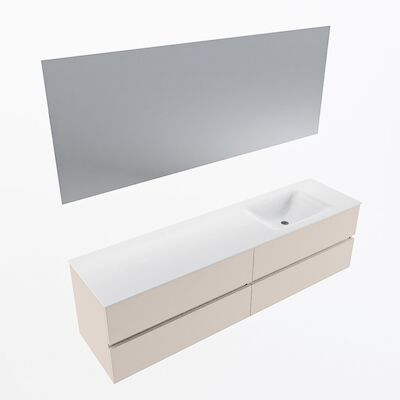 MONDIAZ VICA 180cm badmeubel onderkast Linen 4 lades. Wastafel CLOUD rechts 1 kraangat, kleur Talc met spiegel LED.