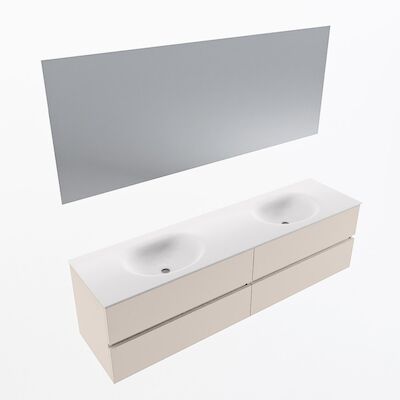 MONDIAZ VICA 180cm badmeubel onderkast Linen 4 lades. Wastafel Moon dubbel 2 kraangaten, kleur Talc met spiegel LED.