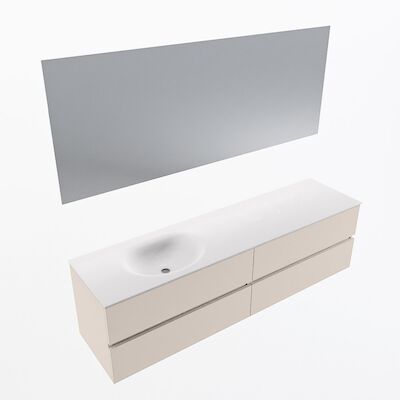 MONDIAZ VICA 180cm badmeubel onderkast Linen 4 lades. Wastafel Moon links 1 kraangat, kleur Talc met spiegel LED.