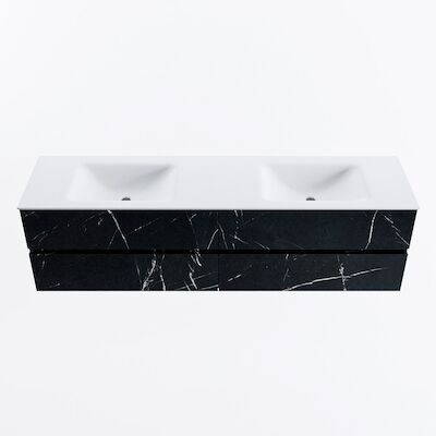 MONDIAZ VICA 180cm badmeubel onderkast Marquina 4 lades. Wastafel CLOUD dubbel zonder kraangat, kleur Talc.