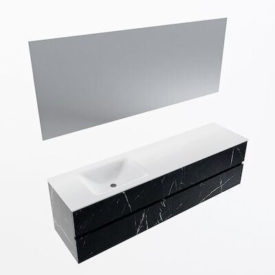 MONDIAZ VICA 180cm badmeubel onderkast Marquina 4 lades. Wastafel CLOUD links zonder kraangat, kleur Talc met spiegel LED.