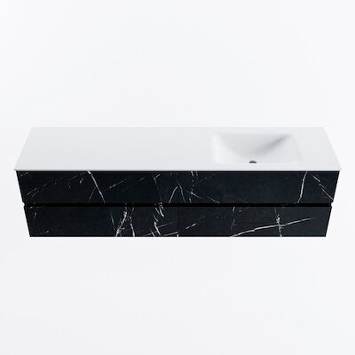 MONDIAZ VICA 180cm badmeubel onderkast Marquina 4 lades. Wastafel CLOUD rechts zonder kraangat, kleur Talc.