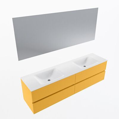 MONDIAZ VICA 180cm badmeubel onderkast Ocher 4 lades. Wastafel CLOUD dubbel 2 kraangaten, kleur Talc met spiegel LED.