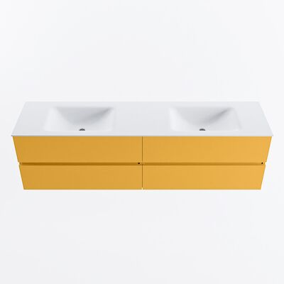 MONDIAZ VICA 180cm badmeubel onderkast Ocher 4 lades. Wastafel CLOUD dubbel zonder kraangat, kleur Talc.