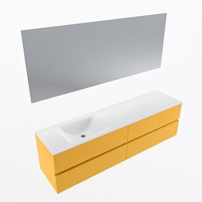 MONDIAZ VICA 180cm badmeubel onderkast Ocher 4 lades. Wastafel CLOUD links 1 kraangat, kleur Talc met spiegel LED.