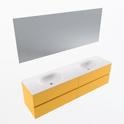 MONDIAZ VICA 180cm badmeubel onderkast Ocher 4 lades. Wastafel Moon dubbel 2 kraangaten, kleur Talc met spiegel LED.