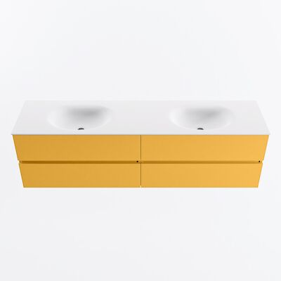 MONDIAZ VICA 180cm badmeubel onderkast Ocher 4 lades. Wastafel MOON dubbel 2 kraangaten, kleur Talc.