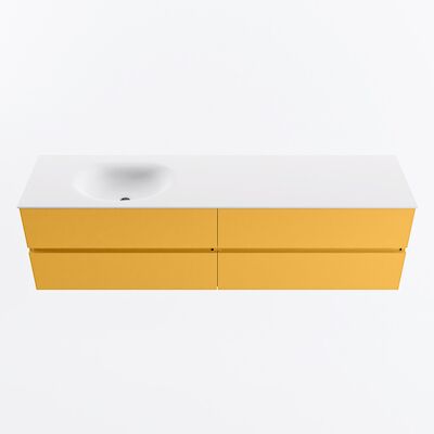 MONDIAZ VICA 180cm badmeubel onderkast Ocher 4 lades. Wastafel MOON links zonder kraangat, kleur Talc.