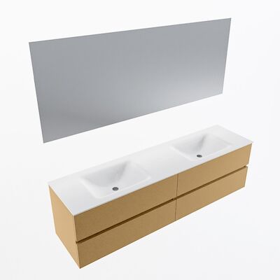 MONDIAZ VICA 180cm badmeubel onderkast Oro 4 lades. Wastafel CLOUD dubbel 2 kraangaten, kleur Talc met spiegel LED.