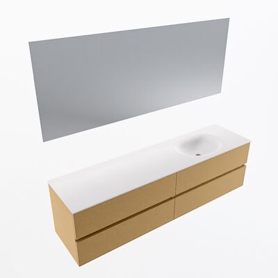 MONDIAZ VICA 180cm badmeubel onderkast Oro 4 lades. Wastafel Moon rechts 1 kraangat, kleur Talc met spiegel LED.