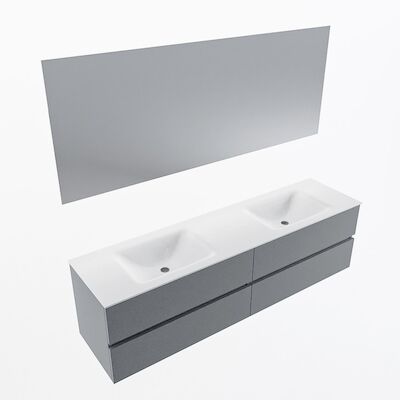 MONDIAZ VICA 180cm badmeubel onderkast Plata 4 lades. Wastafel CLOUD dubbel 2 kraangaten, kleur Talc met spiegel LED.