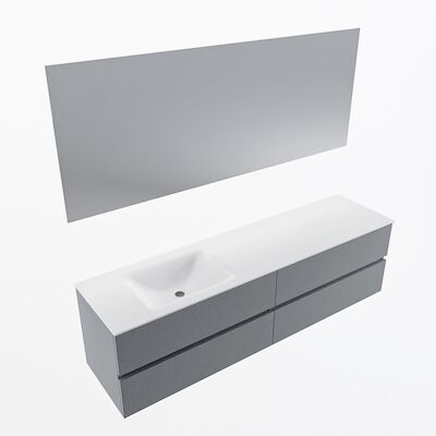 MONDIAZ VICA 180cm badmeubel onderkast Plata 4 lades. Wastafel CLOUD links 1 kraangat, kleur Talc met spiegel LED.