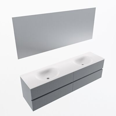 MONDIAZ VICA 180cm badmeubel onderkast Plata 4 lades. Wastafel Moon dubbel zonder kraangat, kleur Talc met spiegel LED.