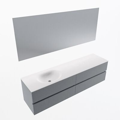 MONDIAZ VICA 180cm badmeubel onderkast Plata 4 lades. Wastafel Moon links 1 kraangat, kleur Talc met spiegel LED.