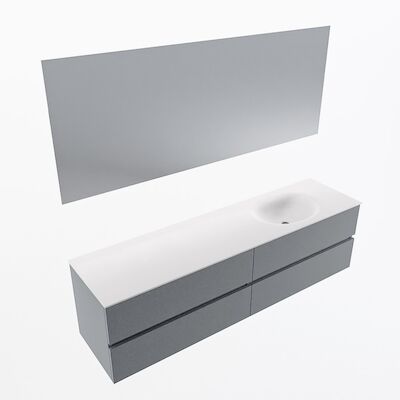 MONDIAZ VICA 180cm badmeubel onderkast Plata 4 lades. Wastafel Moon rechts zonder kraangat, kleur Talc met spiegel LED.