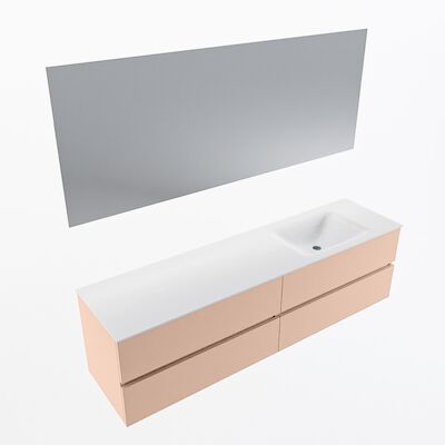 MONDIAZ VICA 180cm badmeubel onderkast Rosee 4 lades. Wastafel CLOUD rechts 1 kraangat, kleur Talc met spiegel LED.