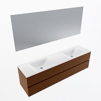 MONDIAZ VICA 180cm badmeubel onderkast Rust 4 lades. Wastafel CLOUD dubbel zonder kraangat, kleur Talc met spiegel LED.