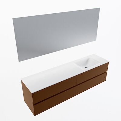 MONDIAZ VICA 180cm badmeubel onderkast Rust 4 lades. Wastafel CLOUD rechts zonder kraangat, kleur Talc met spiegel LED.