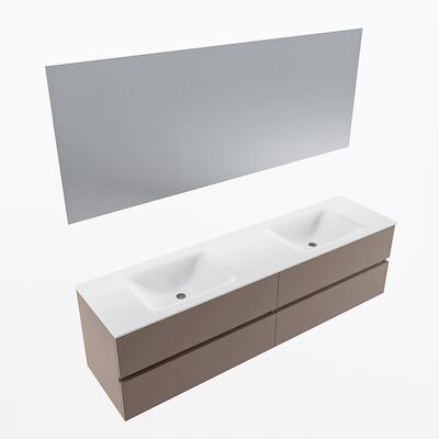 MONDIAZ VICA 180cm badmeubel onderkast Smoke 4 lades. Wastafel CLOUD dubbel zonder kraangat, kleur Talc met spiegel LED.