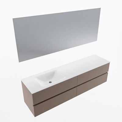 MONDIAZ VICA 180cm badmeubel onderkast Smoke 4 lades. Wastafel CLOUD links 1 kraangat, kleur Talc met spiegel LED.
