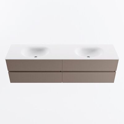 MONDIAZ VICA 180cm badmeubel onderkast Smoke 4 lades. Wastafel MOON dubbel 2 kraangaten, kleur Talc.