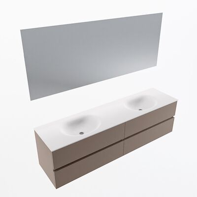 MONDIAZ VICA 180cm badmeubel onderkast Smoke 4 lades. Wastafel Moon dubbel zonder kraangat, kleur Talc met spiegel LED.