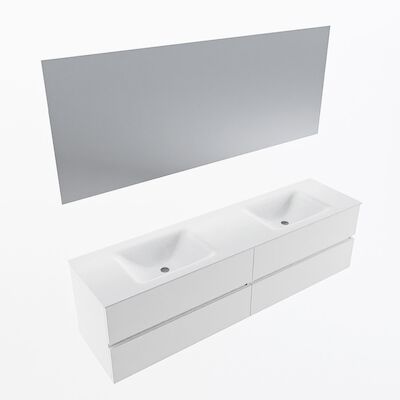 MONDIAZ VICA 180cm badmeubel onderkast Talc 4 lades. Wastafel CLOUD dubbel 2 kraangaten, kleur Talc met spiegel LED.