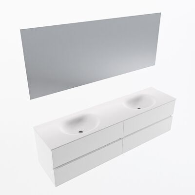 MONDIAZ VICA 180cm badmeubel onderkast Talc 4 lades. Wastafel Moon dubbel 2 kraangaten, kleur Talc met spiegel LED.
